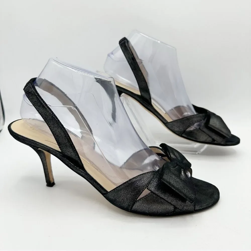Kate Spade Metallic Black Leather‎ Slingback Stiletto Heels w/Bow Sz 9.5 B